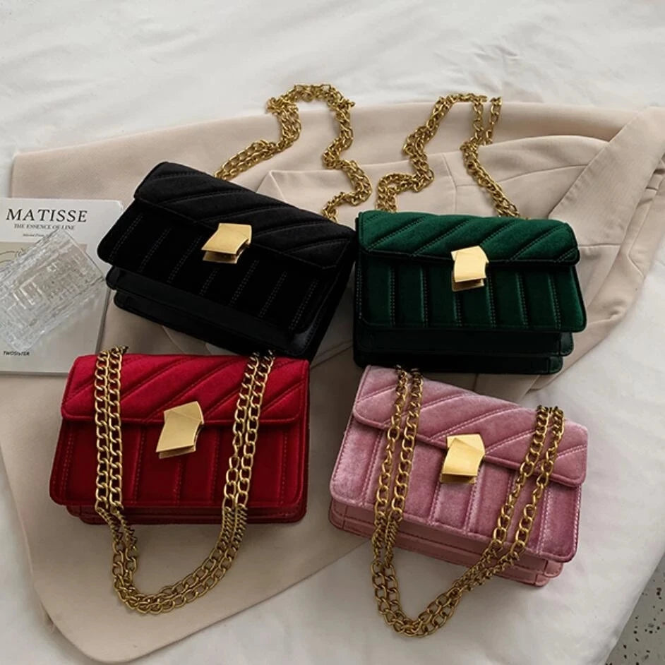 Vintage Velvet Leather Crossbody Shoulder Bag for Women Winter Tote Purse