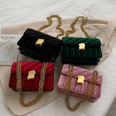 Vintage Velvet Leather Crossbody Shoulder Bag for Women Winter Tote Purse