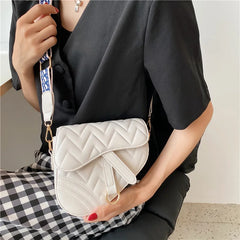 Vintage Wavy Pattern PU Leather Saddle Bags For Women