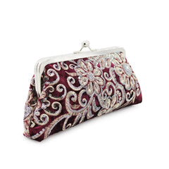 Vintage Wine Red Velvet Women HandBag Embroidered Beads Sequin