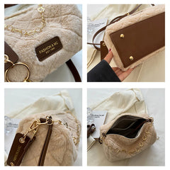 Vintage Winter Plush Shoulder Bag Women Furry Totes Handbag Purse
