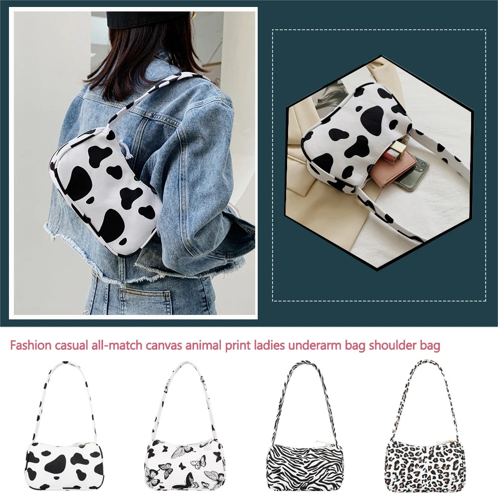 Vintage Animal Print Canvas Shoulder Bag Mini Handbags