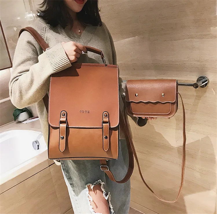 Vintage Women Backpack High Leather Female Shoulder Bag