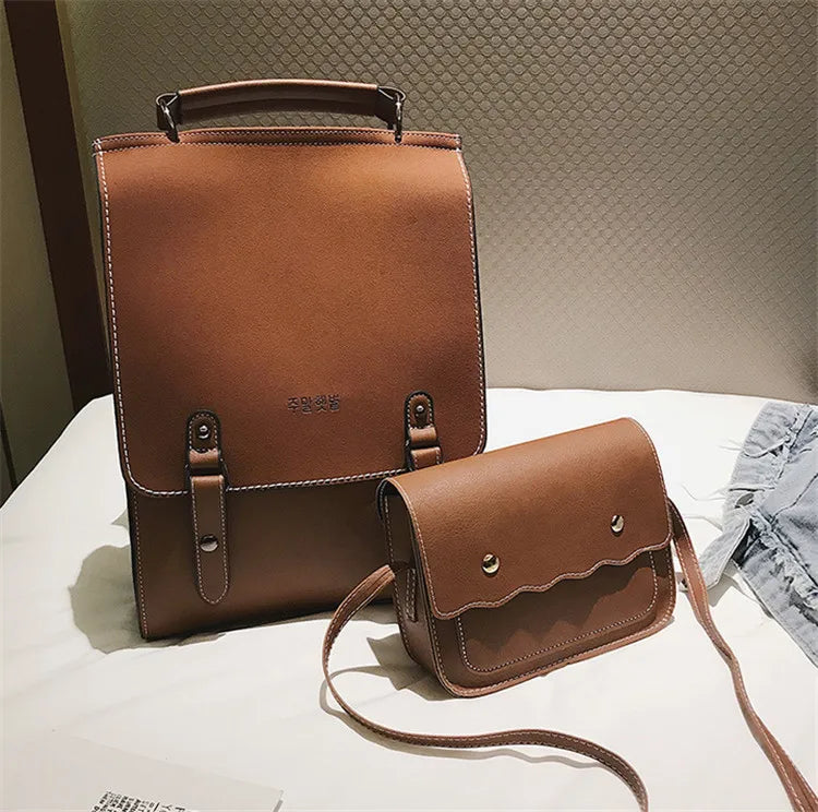 Vintage Women Backpack High Leather Female Shoulder Bag
