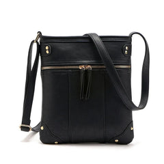 Vintage Women Bag Double Zipper Crossbody Messenger Bags PU Leather Shoulder Bag