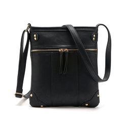 Vintage Women Bag Double Zipper Crossbody Messenger Bags PU Leather Shoulder Bag