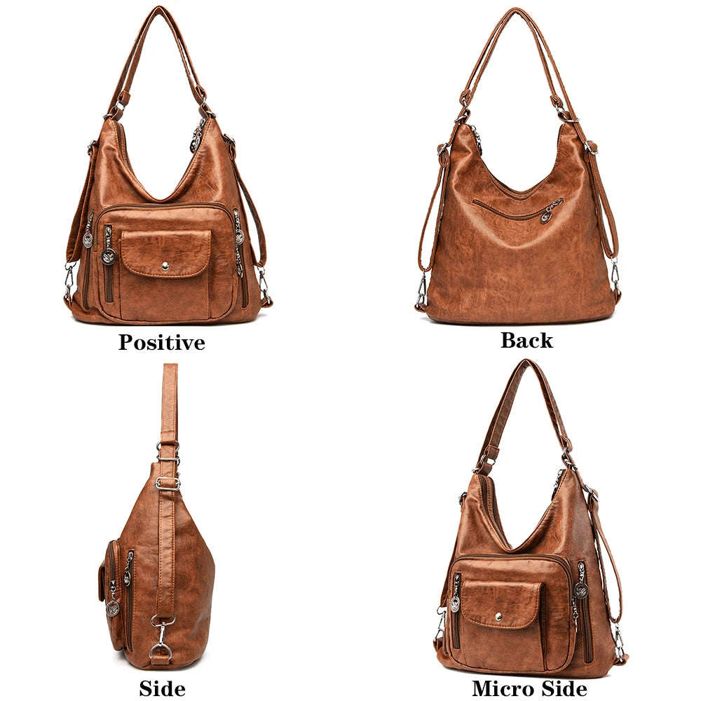 Vintage Women Bag Backpack Leather Messenger Bag Shoulder Bag Female Handbag