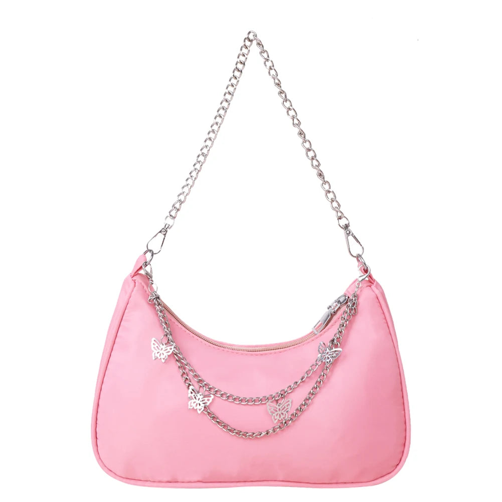 Vintage Women Bags Pure Casual Butterfly Chain Shoulder Mini