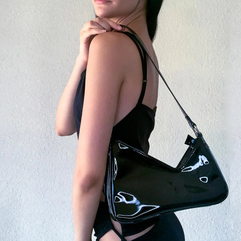 Vintage Patent Leather Shoulder Bag Retro Y2k Girls Small Purse