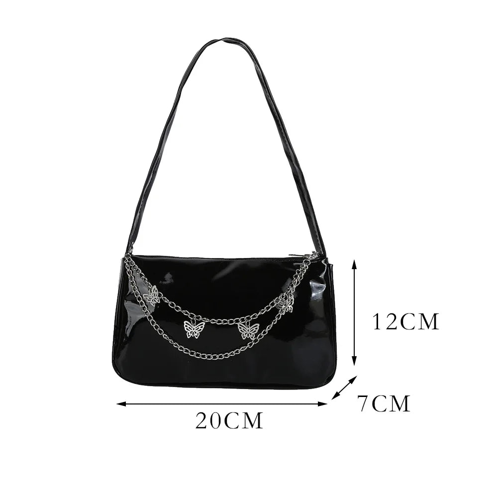 Vintage Butterfly Chain Shoulder Bag Solid Underarm Bags