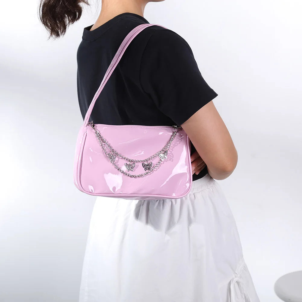 Vintage Butterfly Chain Shoulder Bag Solid Underarm Bags