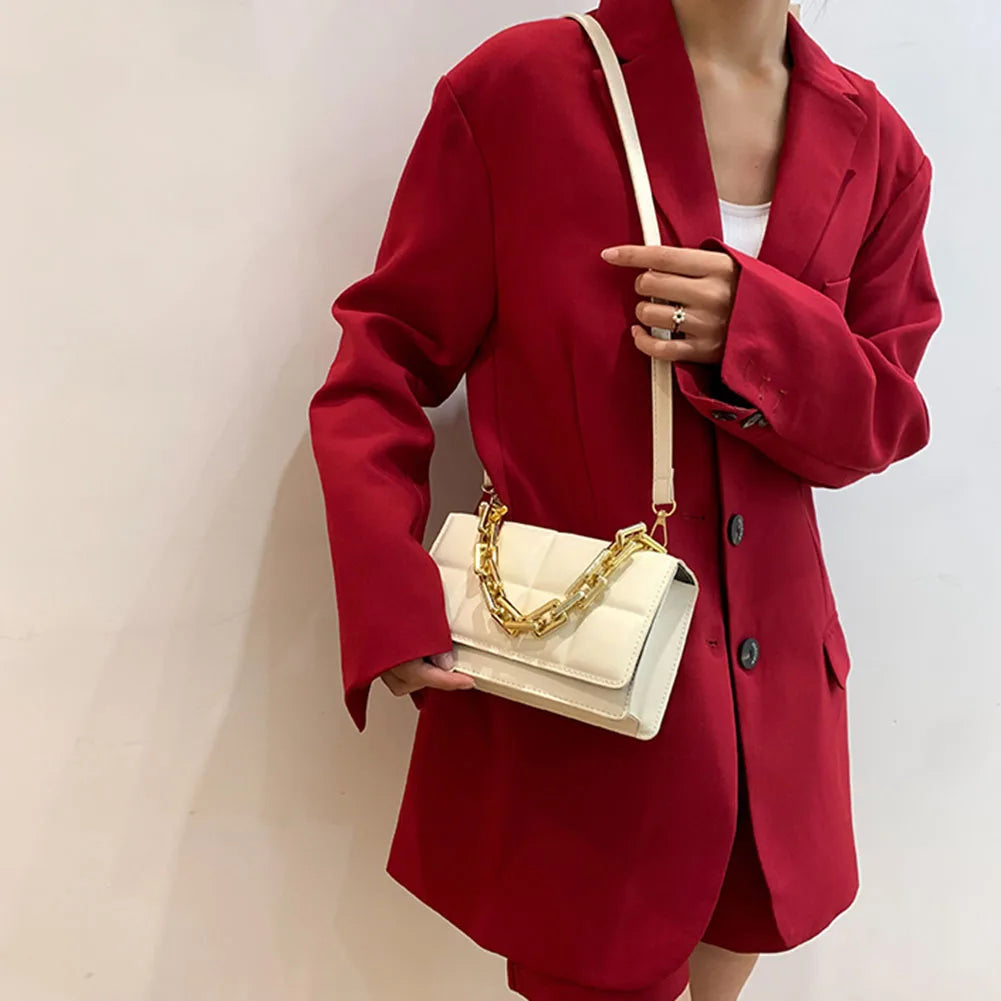 Vintage Women Casual Shoulder Bag Lady Checker Solid Small Shoulder Crossbody Ba