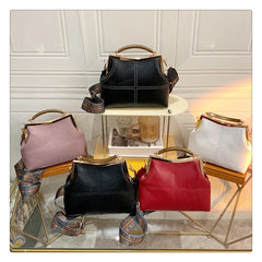 Vintage PU Leather Crossbody Bag Wide Strap Handbag Plaid Clip Purse