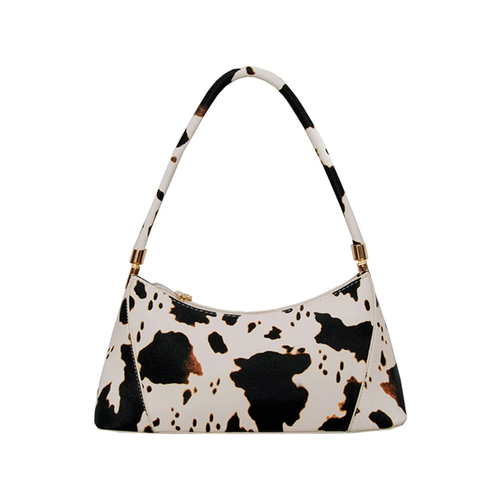 Vintage Cow Milk Handbag Bamboo Handle Big Capacity Tote Shopping Bag