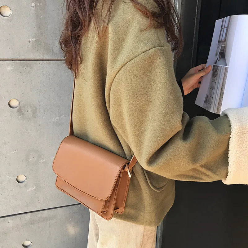 Vintage Women Crossbody Bag Solid PU Leather Female Messenger Bags Handbag