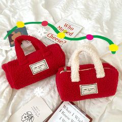 Vintage Women Faux Lamb Wool Handbag Winter Soft Plush Square Storage