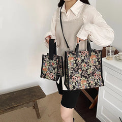 Vintage Floral Shoulder Bag Mini Square Canvas Tote Style Female Crossbody