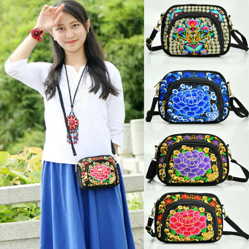 Vintage Women Handbag Hmong Tote Messenger Ethnic Shoulder Bag Embroidery Boho