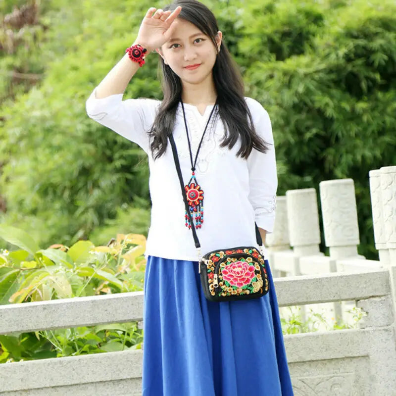 Vintage Women Handbag Hmong Tote Messenger Ethnic Shoulder Bag Embroidery Boho