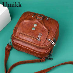 Vintage Women PU Leather Crossbody Bag Solid Phone Pouch