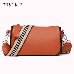 Vintage Women Handbags Wide Strap Ladies Crossbody Bags Solid Texture Soft