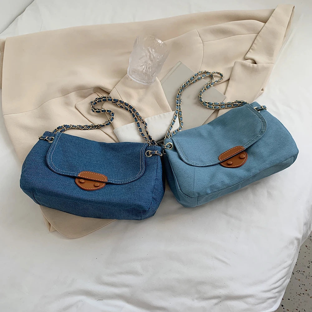 Vintage Women Denim Shoulder Crossbody Messenger Bag Flap Purse Handbags