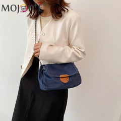Vintage Denim Chain Shoulder Crossbody Bag Casual Street Travel Handbags