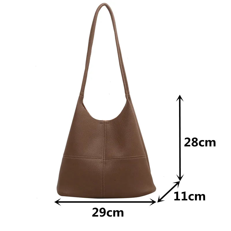 Vintage Women Hobo Bags High Soft Leather Bucket Bag Casual Patchwork Handbag