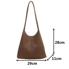 Vintage Women Hobo Bags High Soft Leather Bucket Bag Casual Patchwork Handbag