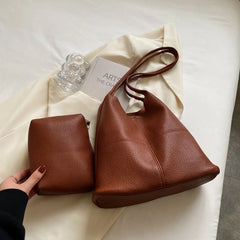 Vintage Women Hobo Bags High Soft Leather Bucket Bag Casual Patchwork Handbag