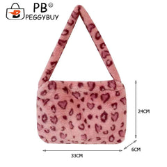 Vintage Women Leopard Plush Print Shoulder Bag