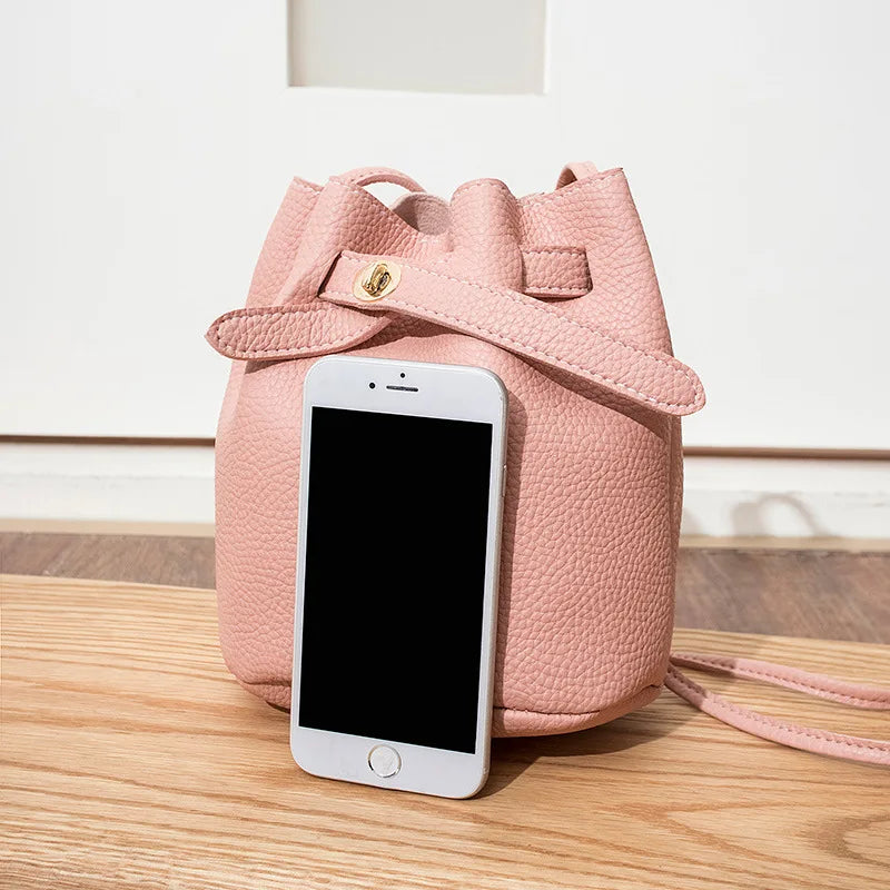 Vintage Women PU Leather Crossbody Shoulder Bag Solid Bucket Bag