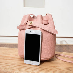 Vintage Women PU Leather Crossbody Shoulder Bag Solid Bucket Bag