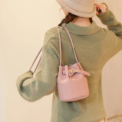 Vintage Women PU Leather Crossbody Shoulder Bag Solid Bucket Bag