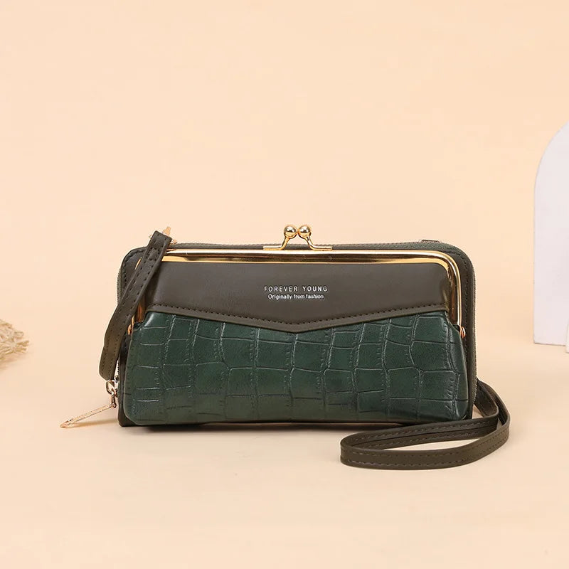 Vintage Crocodile Pattern Long Wallet with Phone Pockets