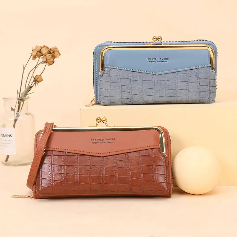 Vintage Crocodile Pattern Long Wallet with Phone Pockets
