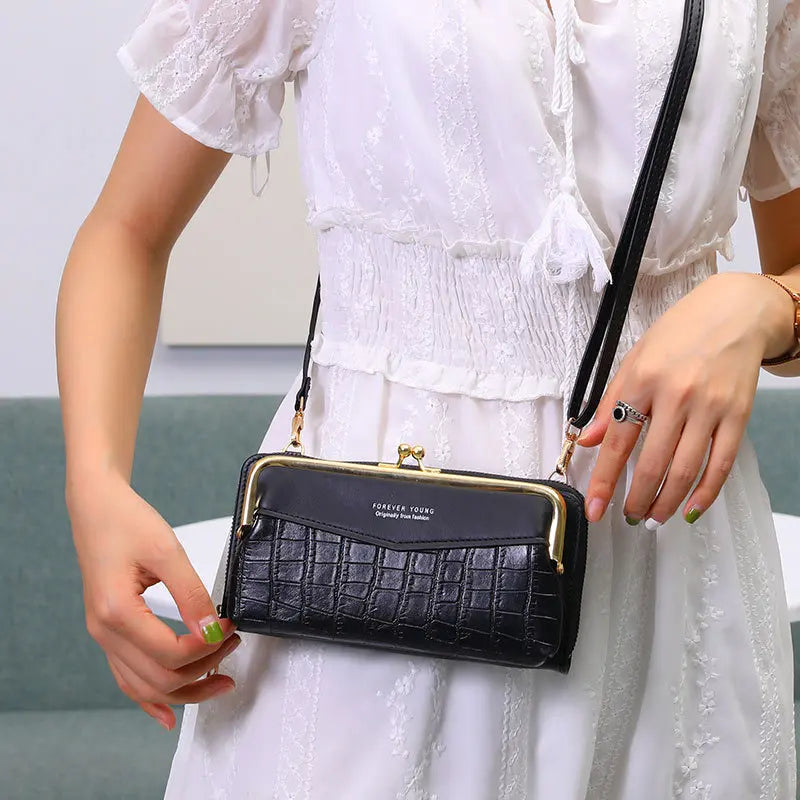 Vintage Crocodile Pattern Long Wallet with Phone Pockets