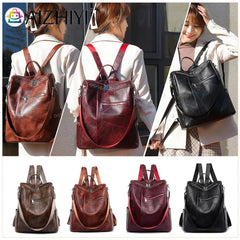Vintage Women PU Leather Backpack Knapsacks Large Capacity Handbag