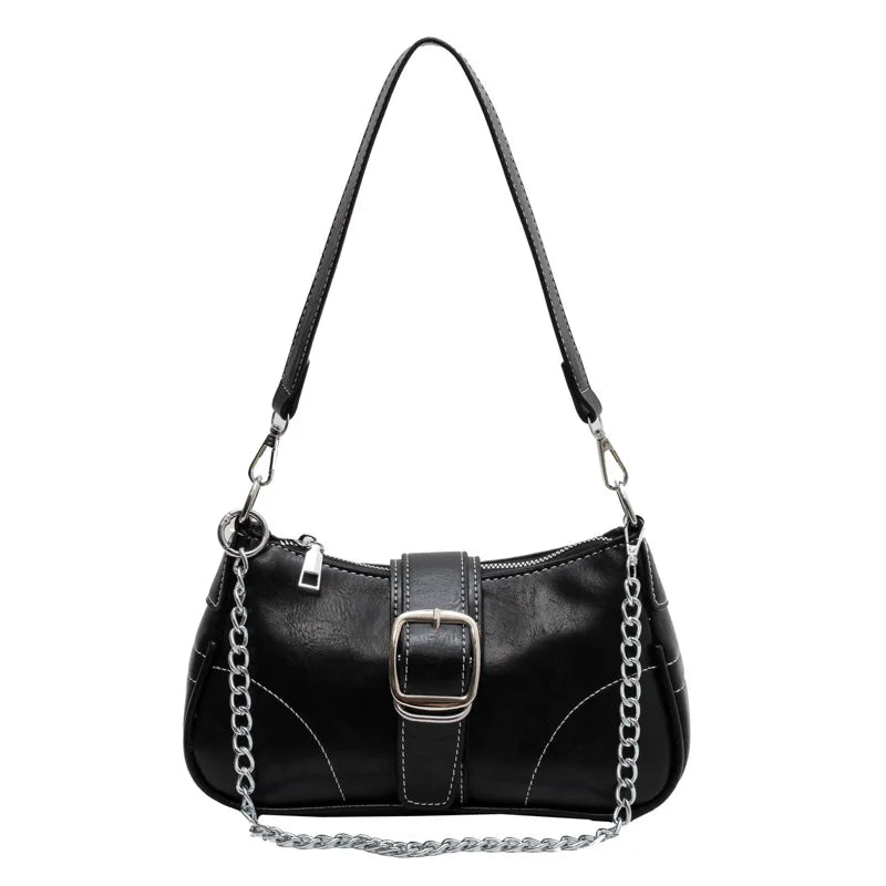 Vintage Women PU Leather Chain Bag Small Square Bag Commuter Shoulder Bag