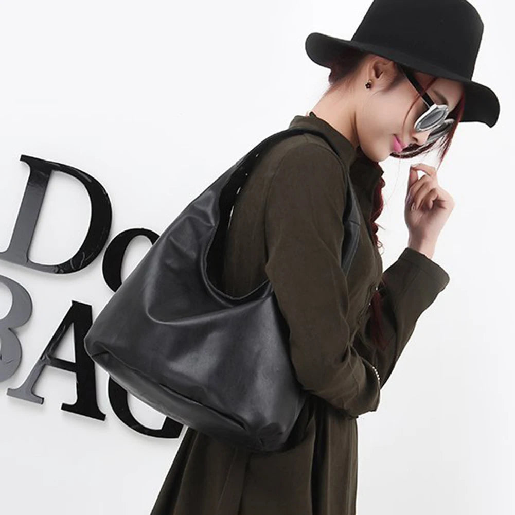 Vintage Women PU Leather Handbag Casual Rinestone Large Shoulder Bag