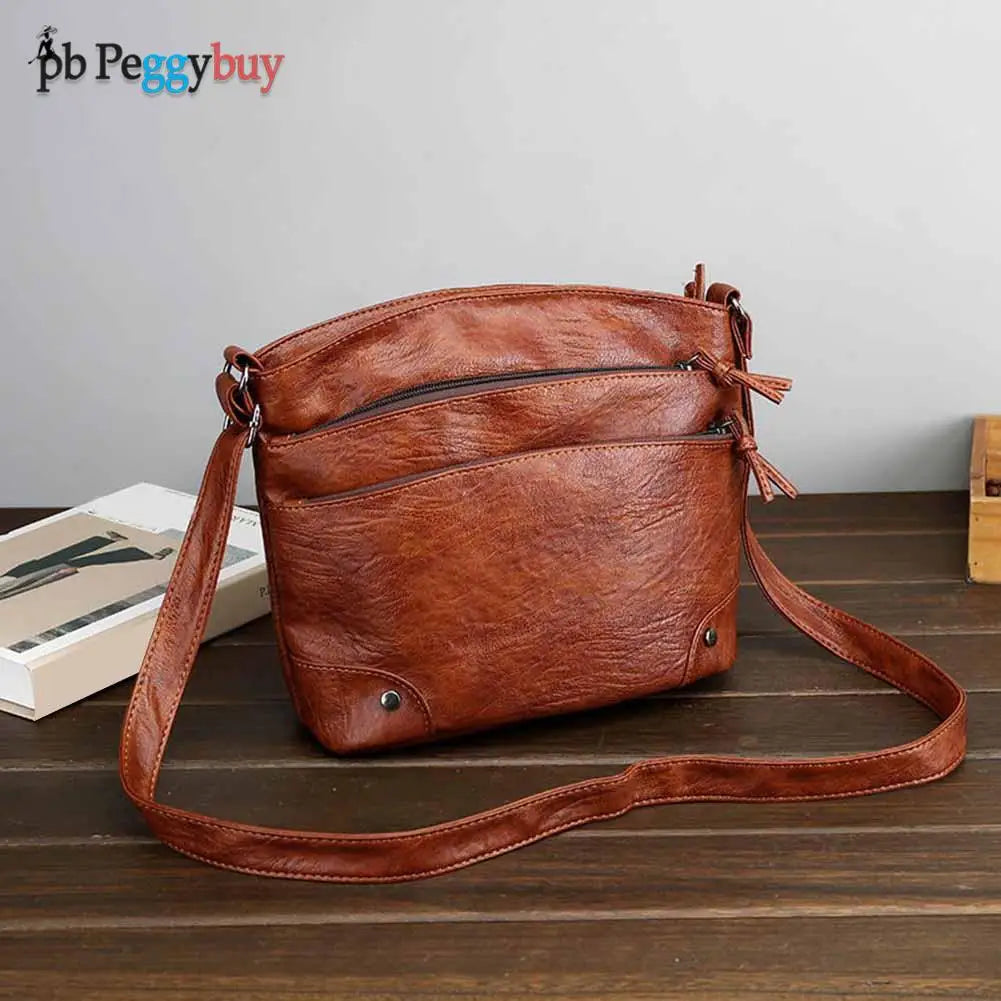 Vintage Women PU Leather Layers Shoulder Crossbody Messenger Bag