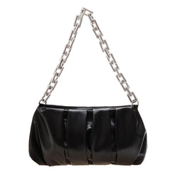 Vintage Women PU Leather Pleated Shoulder Bag Acrylic Thick Chain Handbag