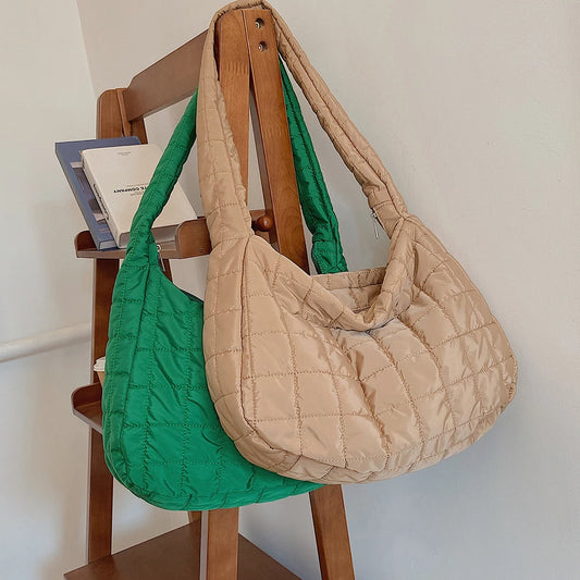 Vintage Quilted Shoulder Bag Winter Handbag Female Nylon Crossbody