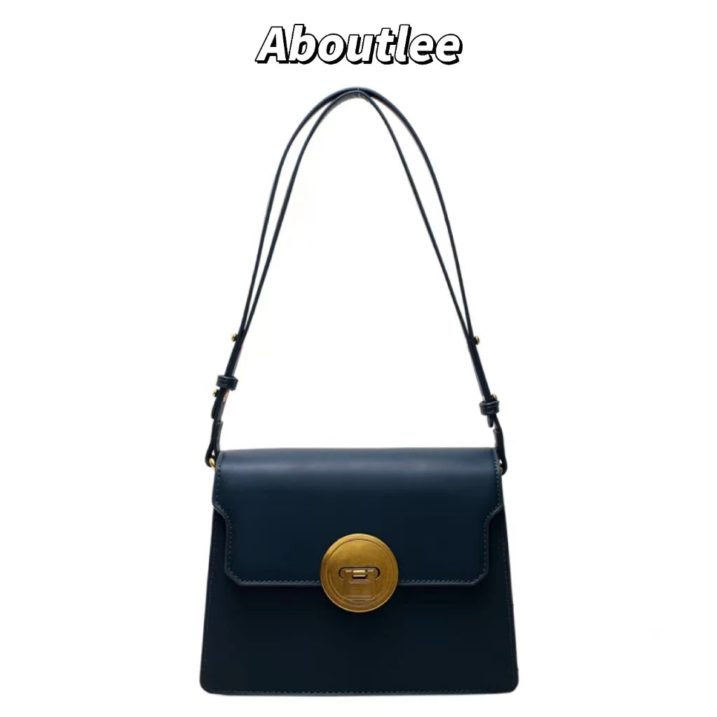 Vintage Small Square Bag PU Leather Flap Handbag Solid Shoulder Purse