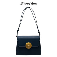 Vintage Small Square Bag PU Leather Flap Handbag Solid Shoulder Purse