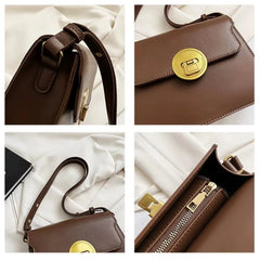 Vintage Small Square Bag PU Leather Flap Handbag Solid Shoulder Purse