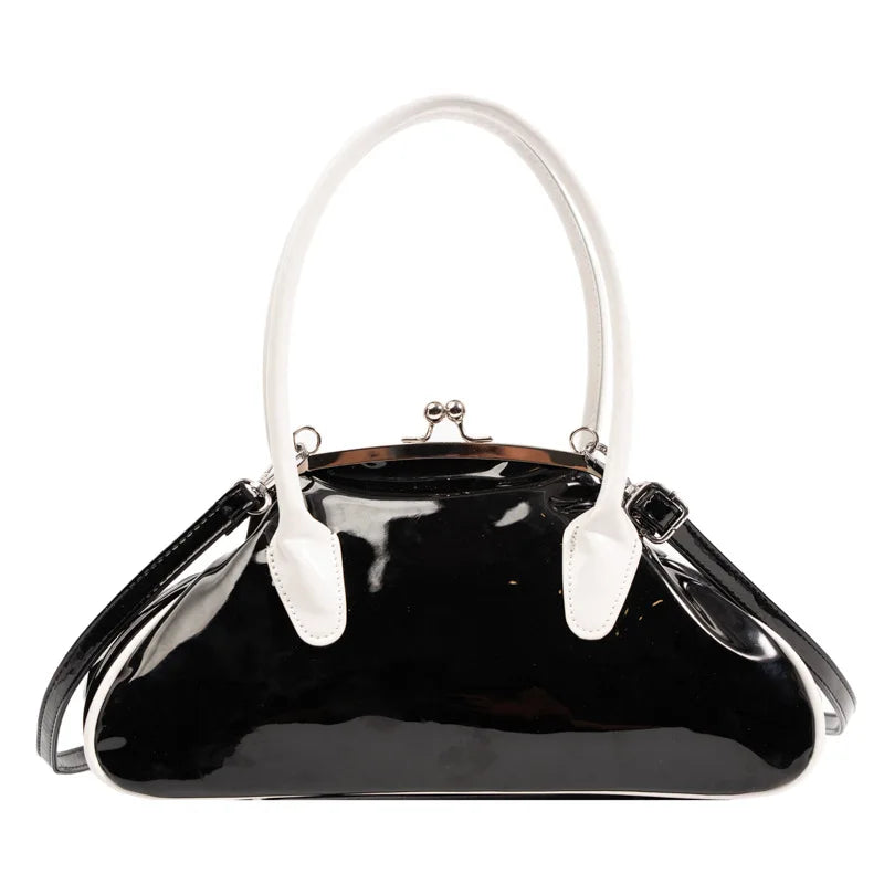 Vintage Women Shell Handbag Kiss Lock PU Leather Clip Bags
