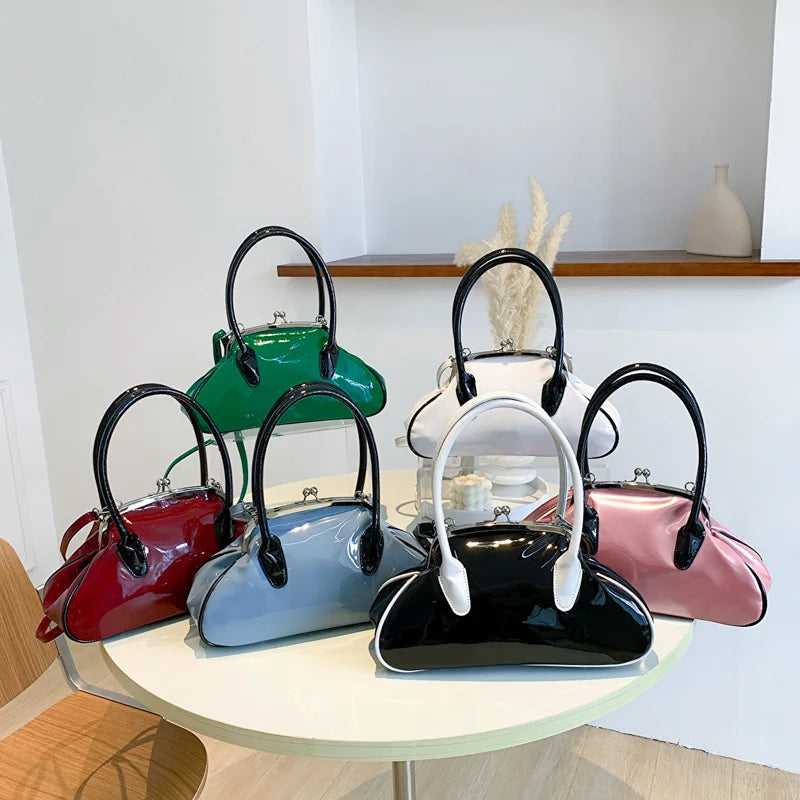 Vintage Women Shell Handbag Kiss Lock PU Leather Clip Bags