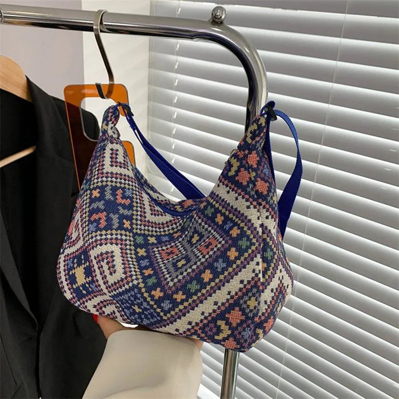 Vintage Elephant Print Shoulder Bag Bohemian Style Crossbody