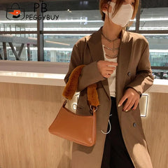 Vintage PU Leather Women Shoulder Bag - Elegance & Casual Plush Thick